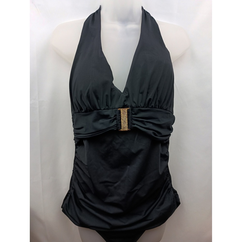 Spanx 18 black ruched one piece swimsuit beach resort wear travel vacation - Picture 3 of 9
